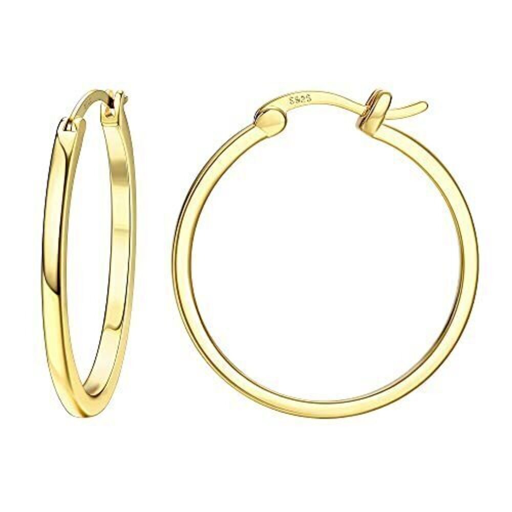 9680 18K Gold Plated Hoop Earrings - 925 Sterling Silver Hoop Earrings